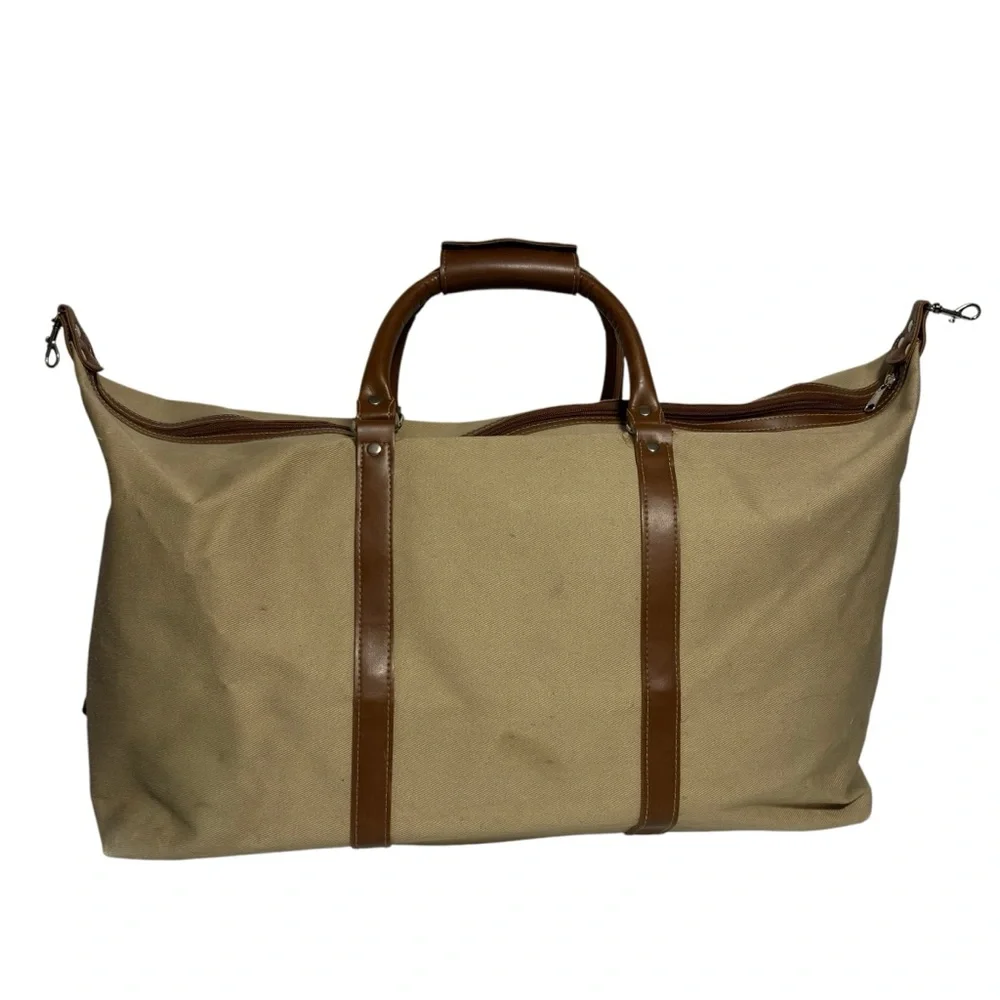 Parfums Lagerfeld Paris Le Club Travel Canvas Duffel Bag Brown Tan XL VT EUC